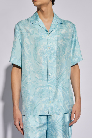 Friend Or Faux Inset Vit langarmad t shirt SchaferandweinerShops Panama Light blue Silk shirt Versace